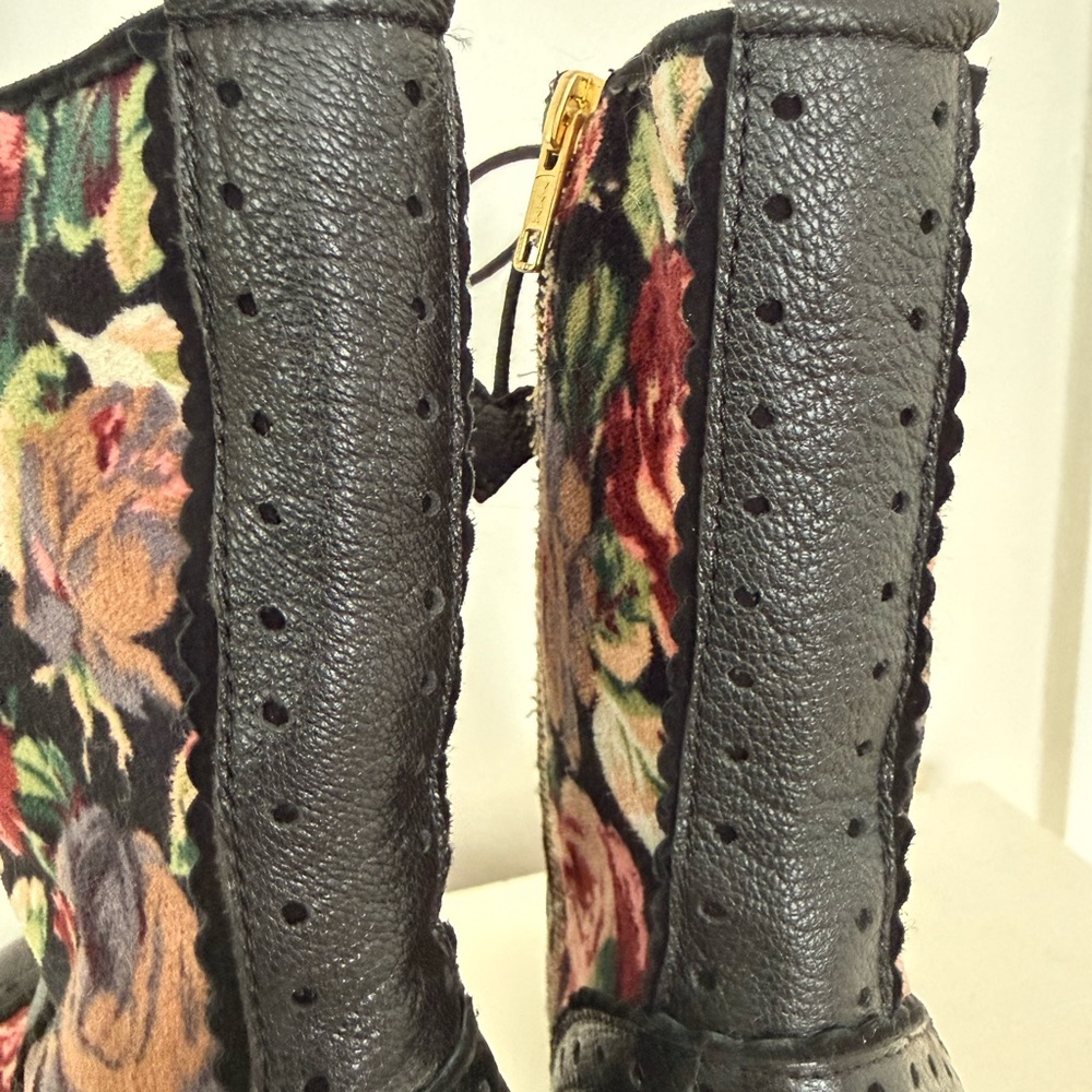 Irregular Choice Victorian style floral rose tapestry lace up bootie heels - Picture 7 of 13